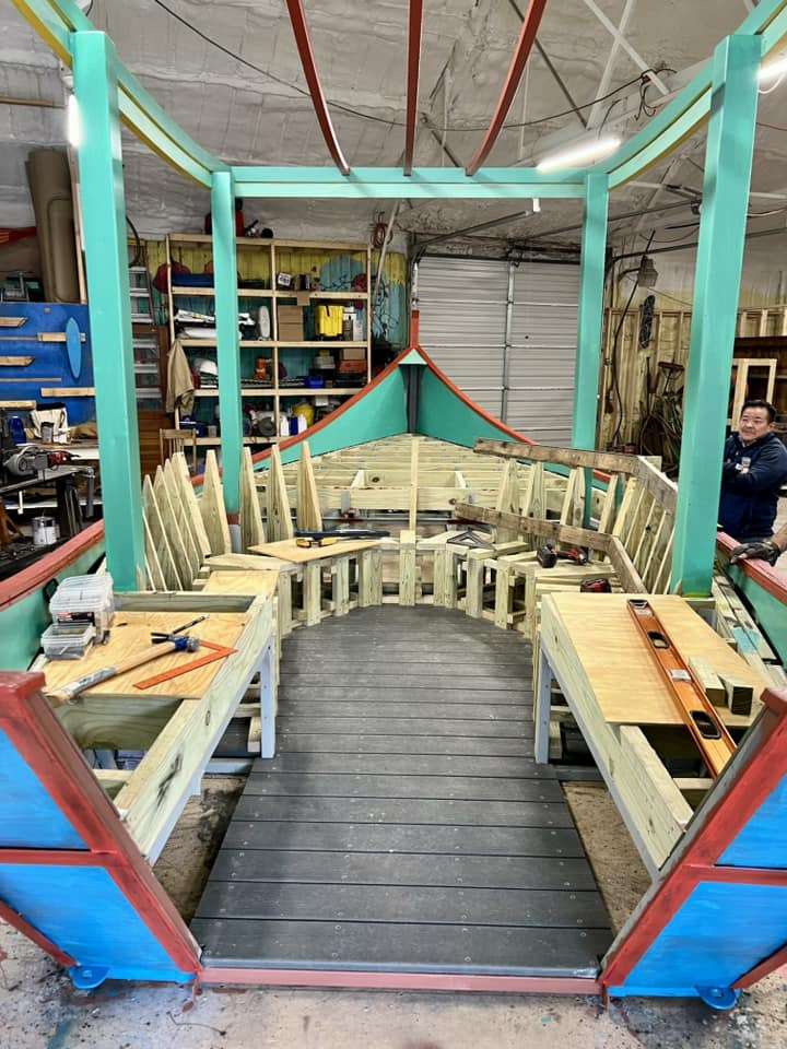 Interior view of the painted Vietnamese Refugee Boat