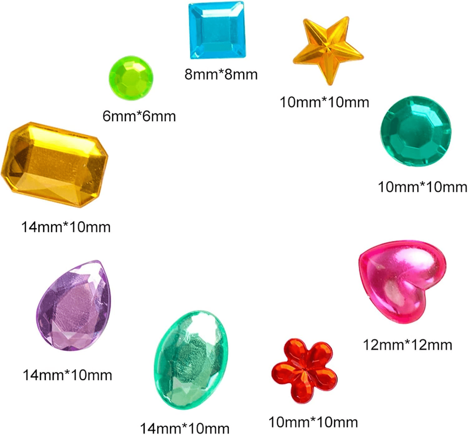 dimension information of adhesive-backed rhinestone gems