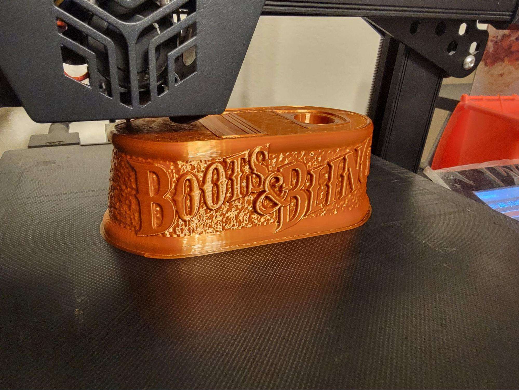 3D printed base using an FDM 3D printer in copper silk filament material