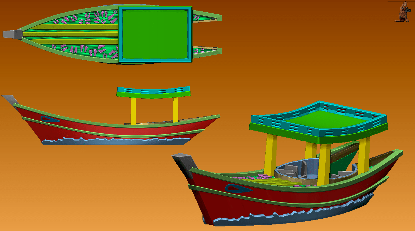 Close up view of the 3D model Vietnamese refugee boat