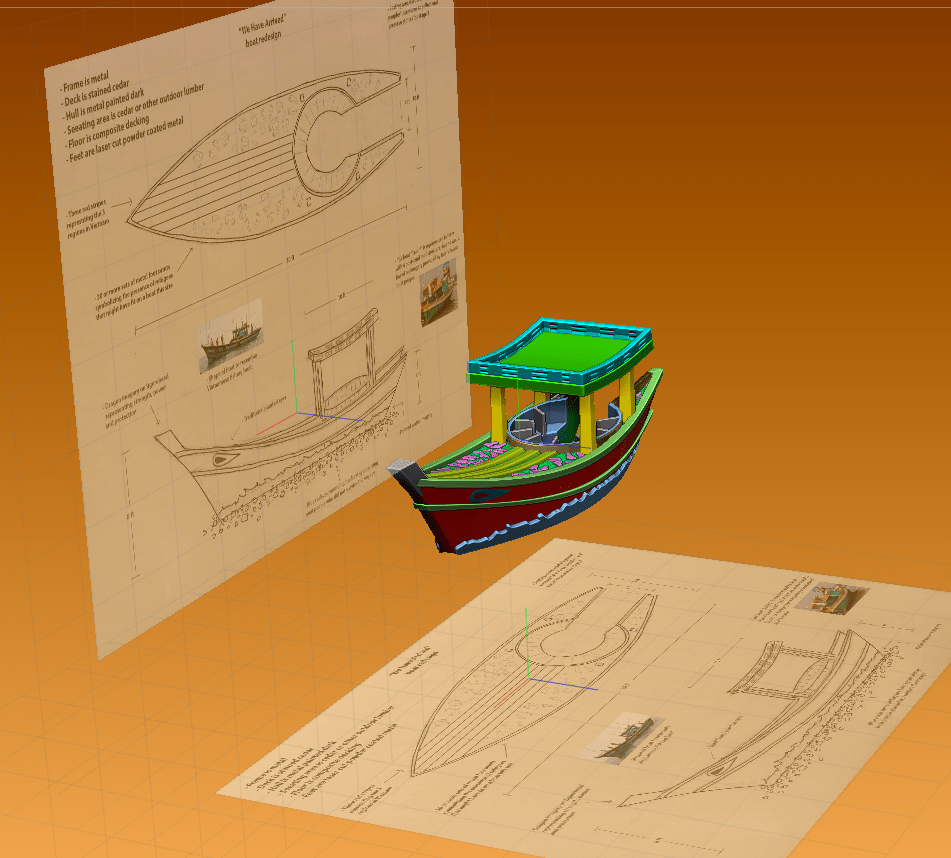 Image of manufacturing art used as outline to create a 3D Model of the Vietnamese refugee boat